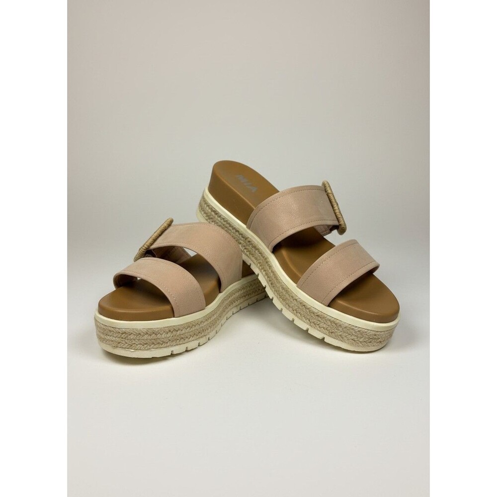 MIA Kenzy Buckle Espadrille Platform Sandals Blush Pink Tan Women's Size 8